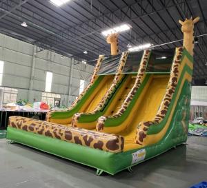 Quality Plato Commercial Giraffe Double Inflatable Water Slides Cartoon Theme wholesale