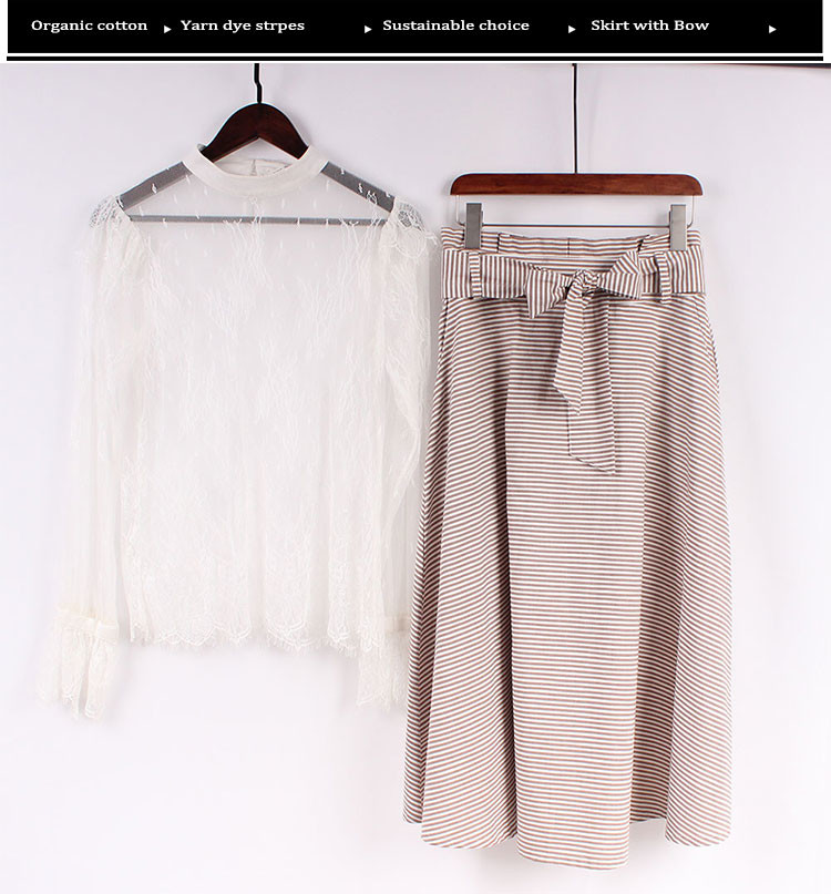Women 100 Organic Cotton Striped Midi Skirt
