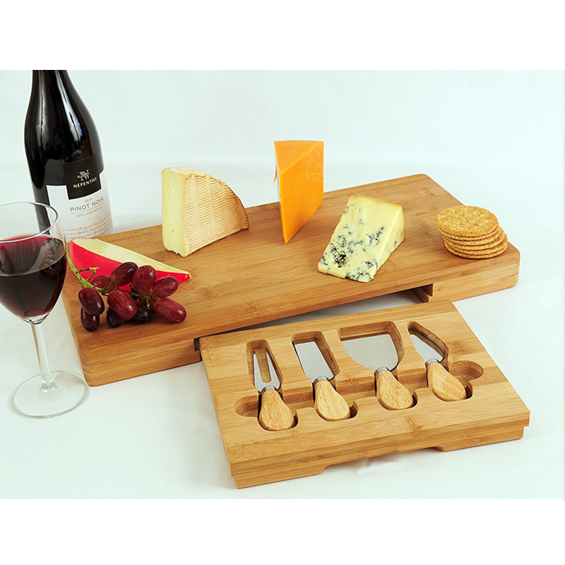 Custom Sustainable Kitchen Cutting Board Natural Bamboo Charcuterie Cheese Board Set