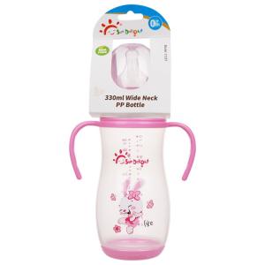 Quality Double Handle PP 12oz 330ml Wide Neck Arc Baby Feeding Bottle wholesale