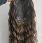 European hair silk topper natural wave brown color Kosher topper hand hook