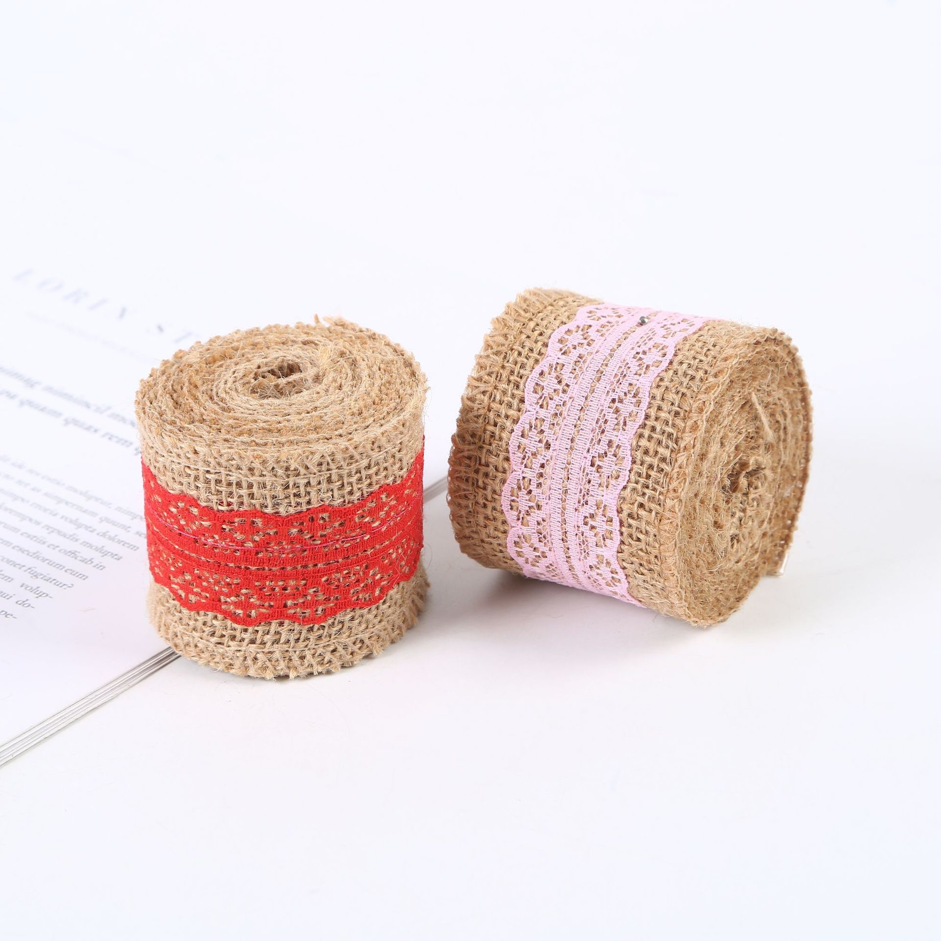 65mm Pink Burlap Ribbon With Lace 10 Yards Natural Burlap Ribbon Woven Edges