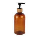 200ml 300ml 500ml Refillable Amber Lotion Bottle With Natural Bamboo Lotion Pump