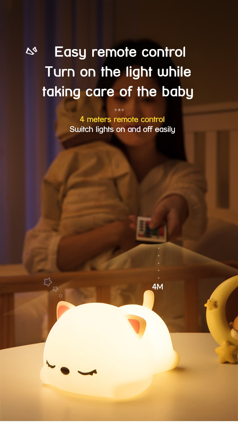 LED Cute Cat Lamp Nursery Kids Bedroom Decor Gift Color Changing Silicone Touch Kitty Night Light