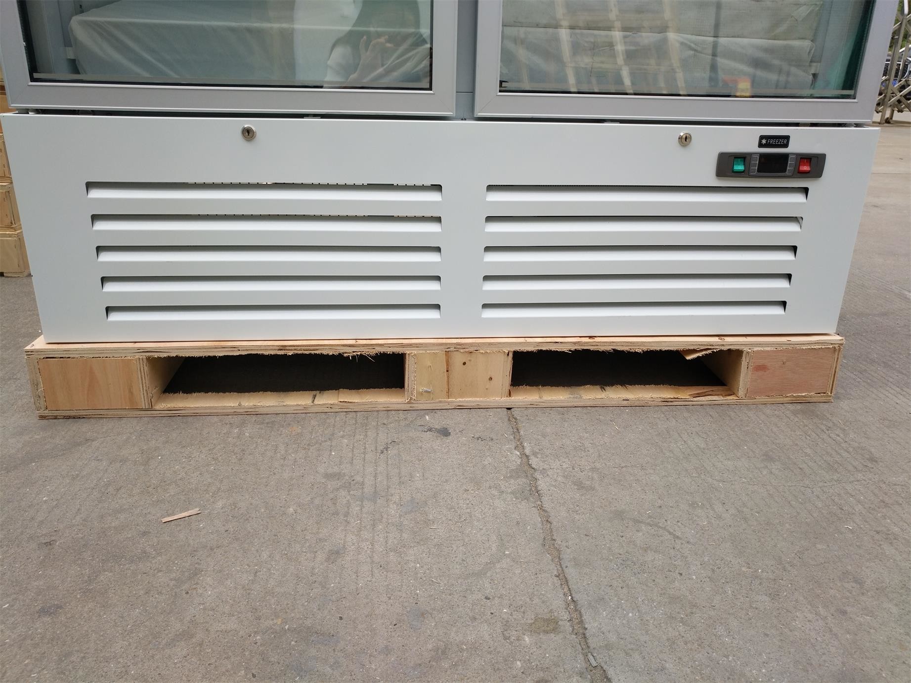 220V Voltage Upright Glass Door Freezer Digital Thermostat Air Cooling R290 Refrigerant