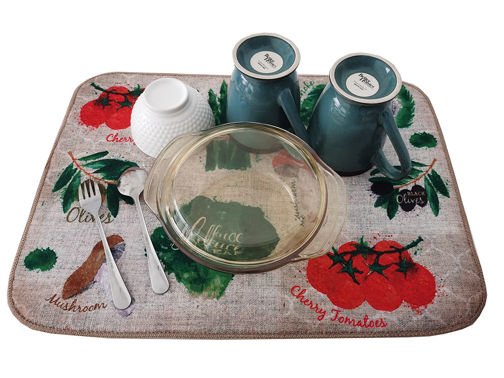 38x50cm Tableware Dish Drainer Mat 220gsm Microfiber Cloth