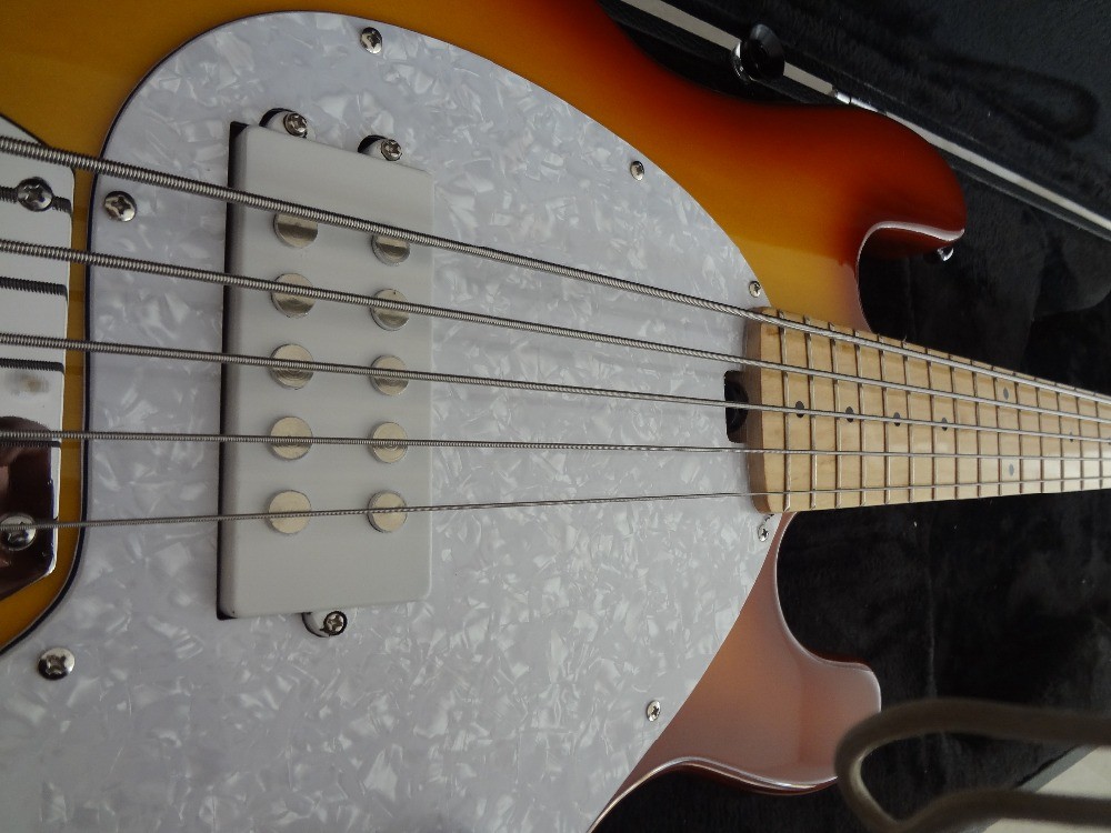 5 string basss guitar Ernie ball Musicman Sting Ray5 bass Sunburst color Active pickups