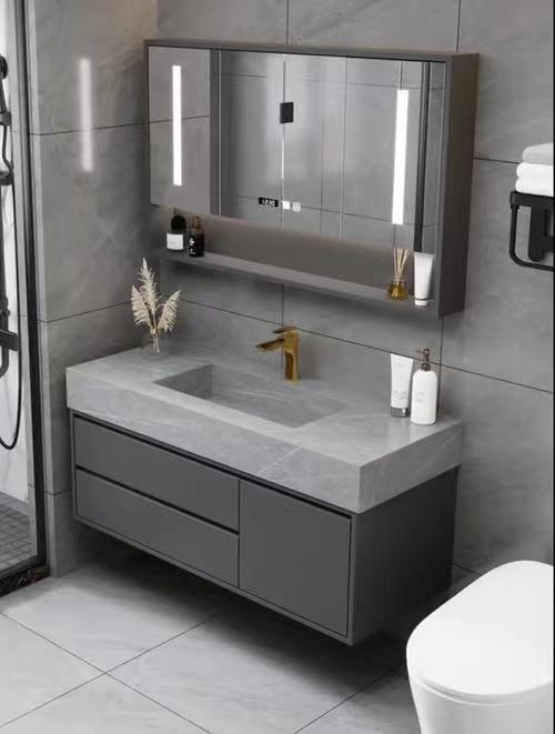 Modern Bath Set Organizer with 30 Inch Floating Vanity Cabinet and Handle-Free Design