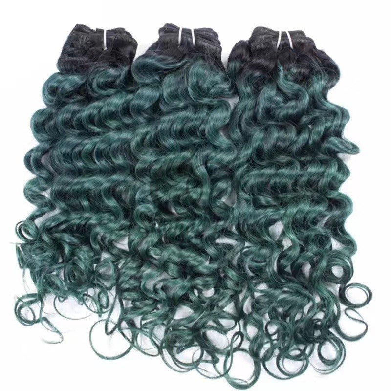 #T1B/Green Deep Curly Remy Human Hair Bundles Sew In Weave Bundles Brazilian Bundle Deals