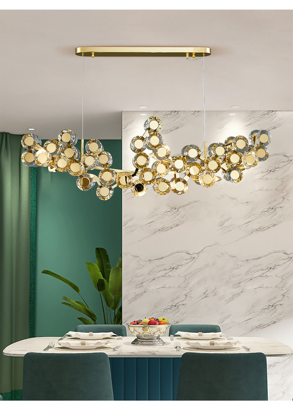 LED chandeliers home decor gold crystal lamp living room rectangular high ceiling lamp(WH-CY-238)