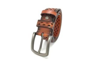 Quality Men's Large Metal Buckle Hollow Wide Waist Belt Genuine Leather 1.5 Inches Wide Tan Color wholesale