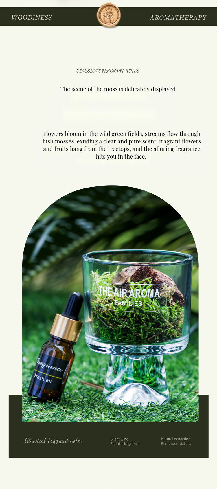 Customized Color Luxury 100ml Moss Reed Diffuser Set with Nature-Inspired Scented Oil