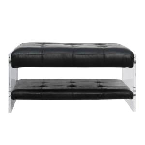 Quality Antique Ottoman Footstool L101cm Black Leather Bench With Acrylic Legs wholesale