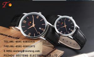 Quality PU leather strap for couple watch with alloy case and color band dial customized wholesale