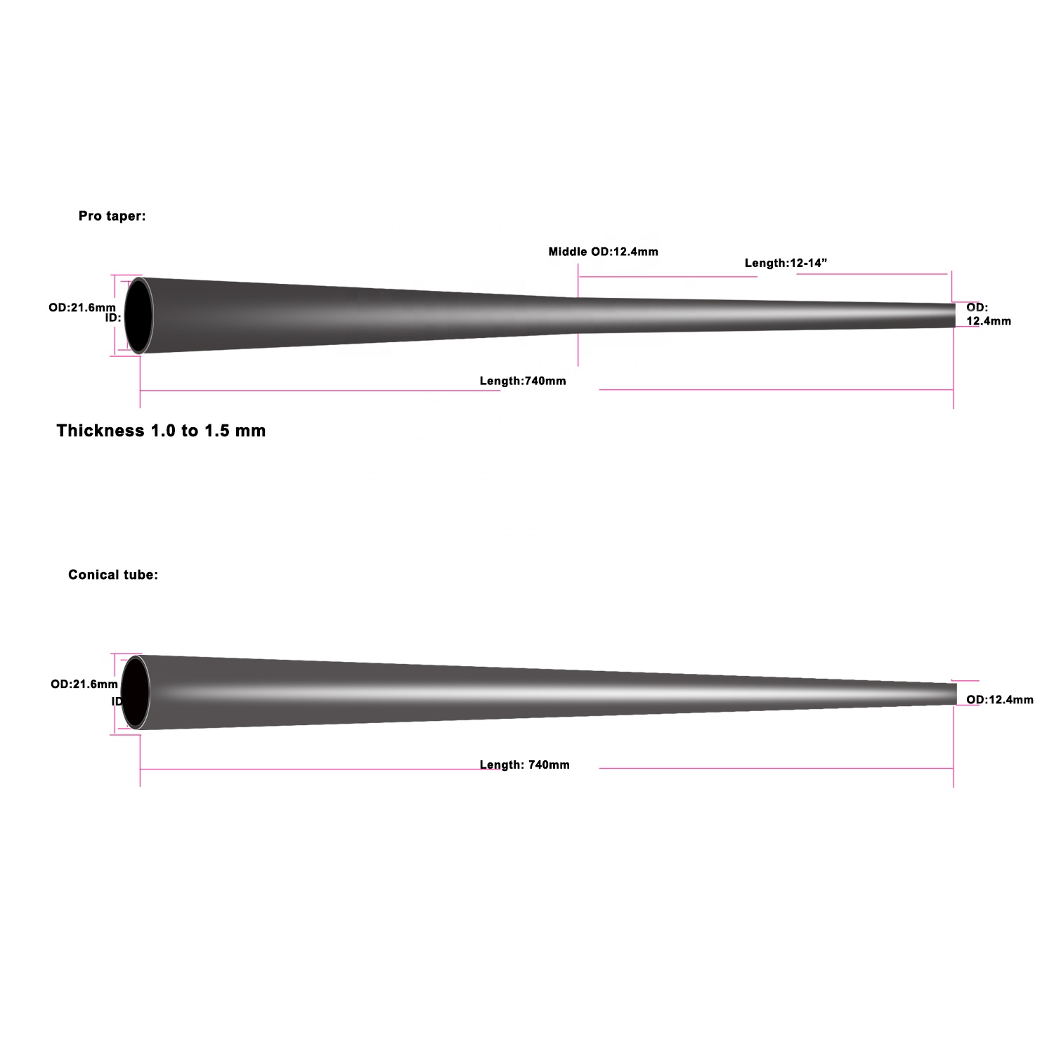 Plain UD Carbon Fiber Pro Taper Snooker Cue Golf Shaft Tube for Low Deflection Cues