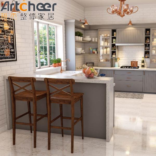 Cream Color Modern Kitchen Cabinets with Plywood Carcase and Solid Surface