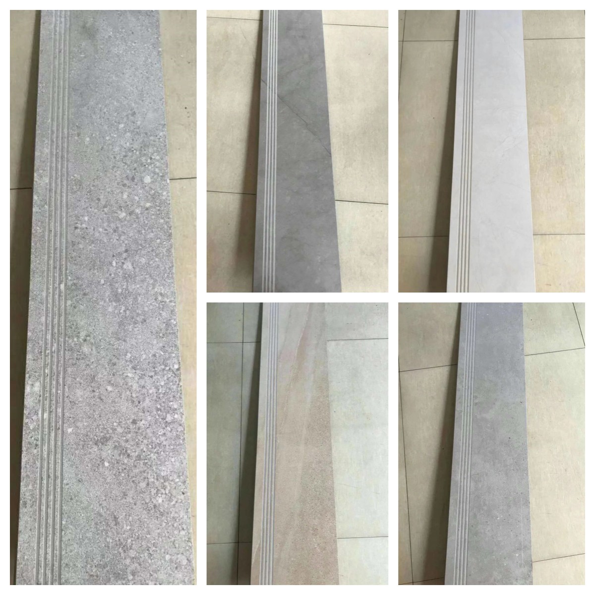 Modern Design Glazed Polished Porcelain Stair Tiles Prices Stone Imitation Texture