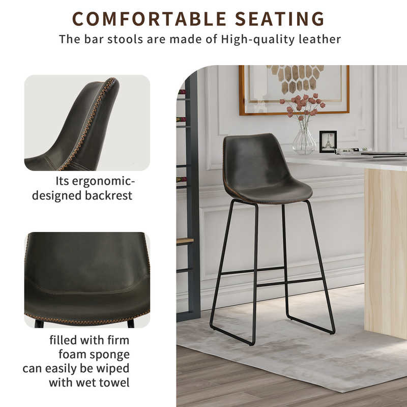 18.8''L x 21.6'' W x 42.5'' H Vintage Leather Bar Stools