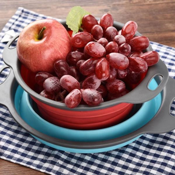 Circular Water Drain Basket , Silicone Folding Fruit Washing Basket Eco -