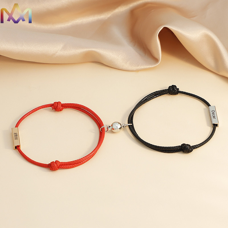 Handmade Braided SS304 Couple Bar Name Bracelet For Lover