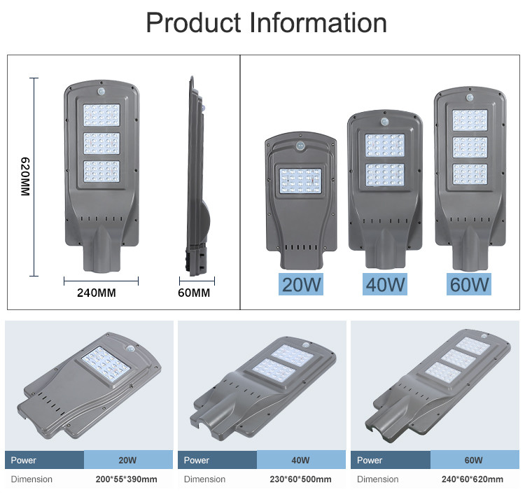 2000-2200lm Luminous Flux Solar LED Street Lights 20W Ra>85 Outdoor