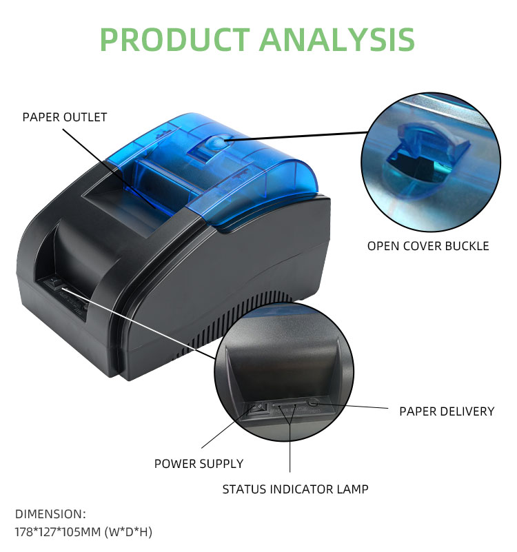 Easy to 58mm Wireless Thermal Receipt Printer with Stock Mechanism and Free Spare Parts