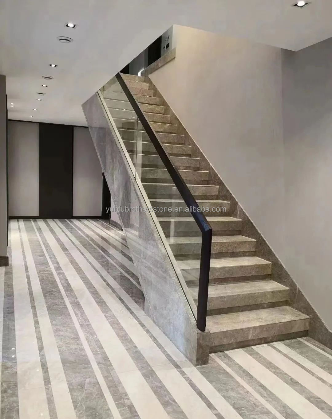 Modern Panda White Calcite Marble Staircase Stone Decorative Marble Stairs at Hallway