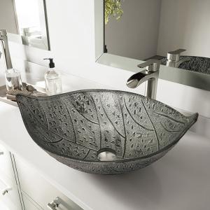 Quality Leaf Shaped Large Oval Vessel Sink Tempered Glass Gray Countertop wholesale
