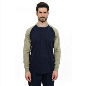 Quality Navy FR Henley Shirt Welding With Knitted Interlock Fabric wholesale