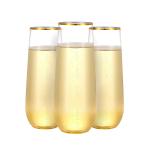 Gold Rim Shatterproof Stemless Wine Glasses 9oz Disposable Champagne Cups