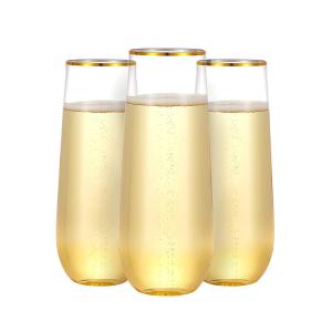 Quality Gold Rim Shatterproof Stemless Wine Glasses 9oz Disposable Champagne Cups wholesale