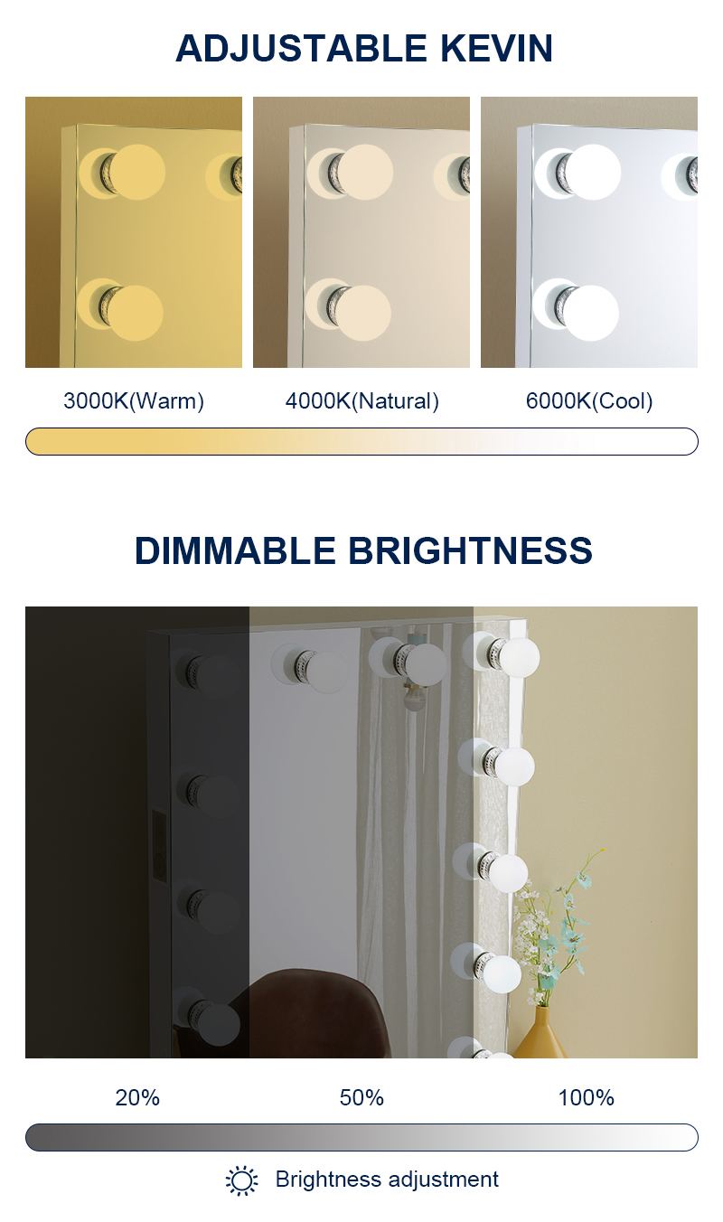 Smart Tabletop Lighted Makeup Mirror High Brightness With Dimmable LED
