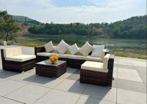 Quality Outdoor Indoor PE Rattan Sofa With Side Sofa , Middle Sofa , Ottoman , Coffee Table Rattan chair furniture set wholesale