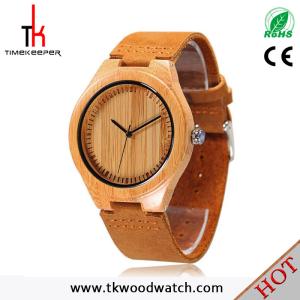 Quality 2016 Factory price Hot selling Leather strap Ronda movement quartz bamboo watch wholesale