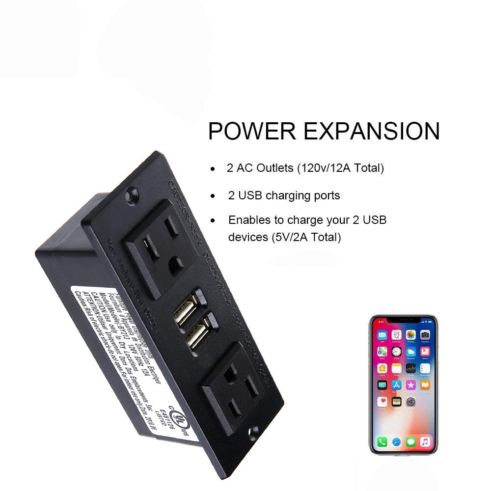 125V 1500W Furniture Recessed Clamp On Desk Power Outlets Socket Surge Protector