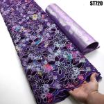 Embroidered French Tulle Lace and Rhinestone Decoration for Luxury Velvet Fabric