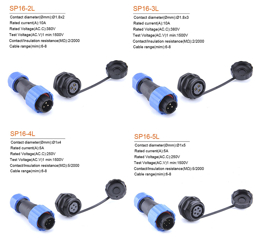 SP16 IP68 Waterproof Cable Connector Plug Socket Male And Female 2 - 9 Pin