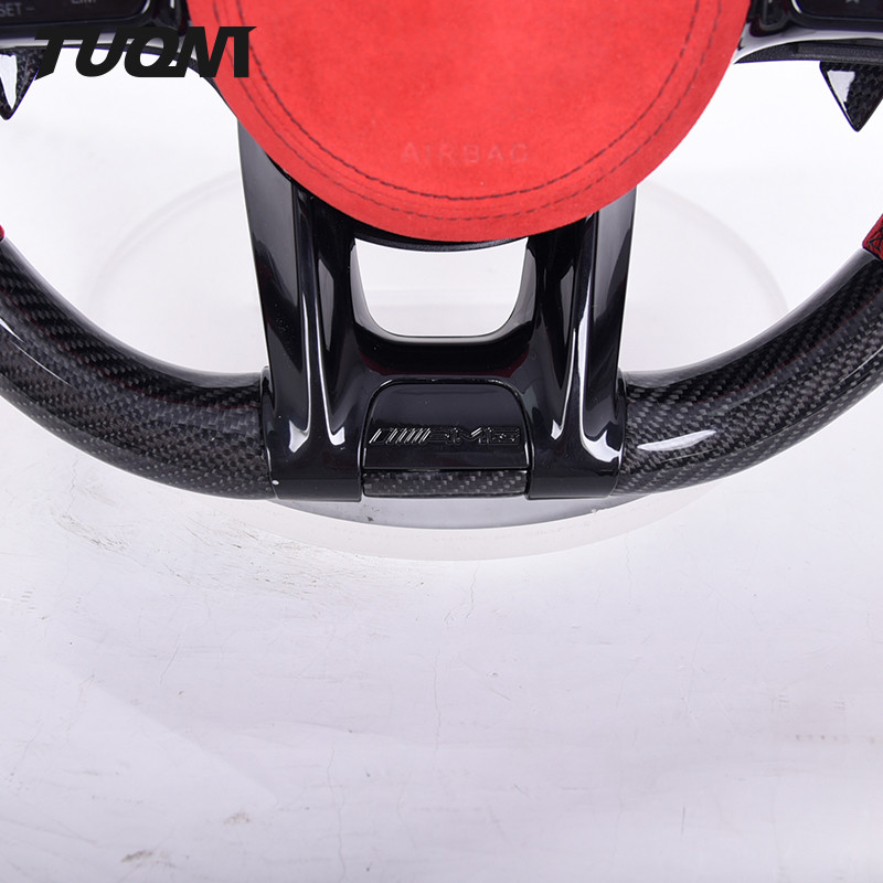 Red Suede Leather Mercedes Benz Steering Wheel Carbon Fiber LED Smart