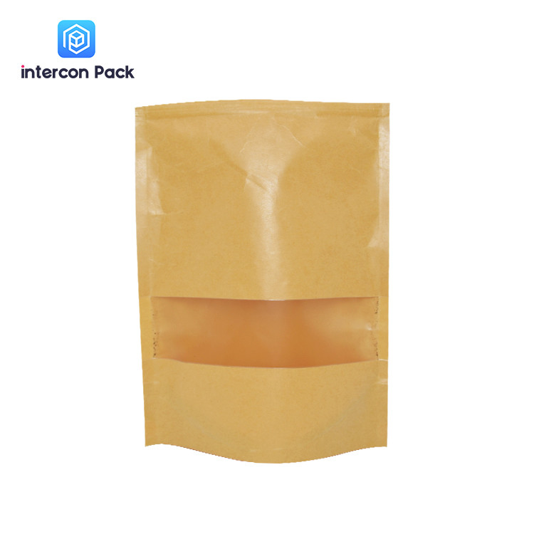 Resealable Kraft Paper Standup Zipper Pouch Food Grade With Matte Window