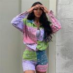 Single Breasted Long Sleeved Ladies Two Piece Short Sets