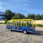 14-Seat Yellow And Blue Electric Sightseeing Bus With Air Conditioning 72v