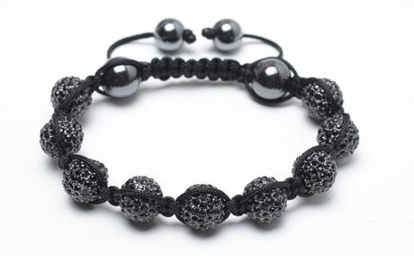 Shamballa Bracelet, Magnetic Hematite Rounds, Black Crystal Pave Gun Black