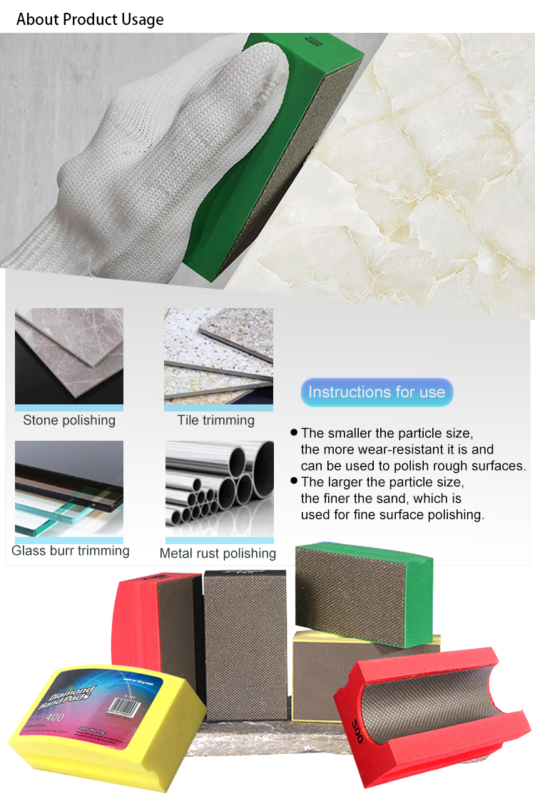 Electroplated Diamond Hand Polishing Pads Sanding Block Foam Backing Pads For Wood Ceramics Glass Tile Concrete Marble