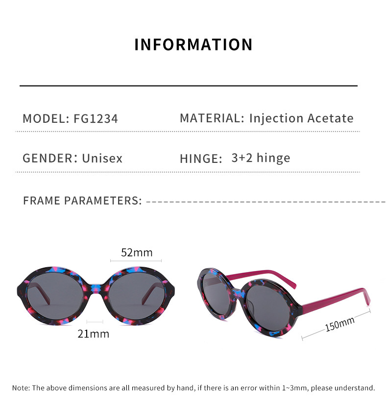 Circle UV Rays Protection Glasses CE Acetate Unisex Shades UVA UVB Blocking