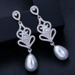 Special Geometrical Silver Color Pearl Earrings Brinco High-Grade CZ Zircon