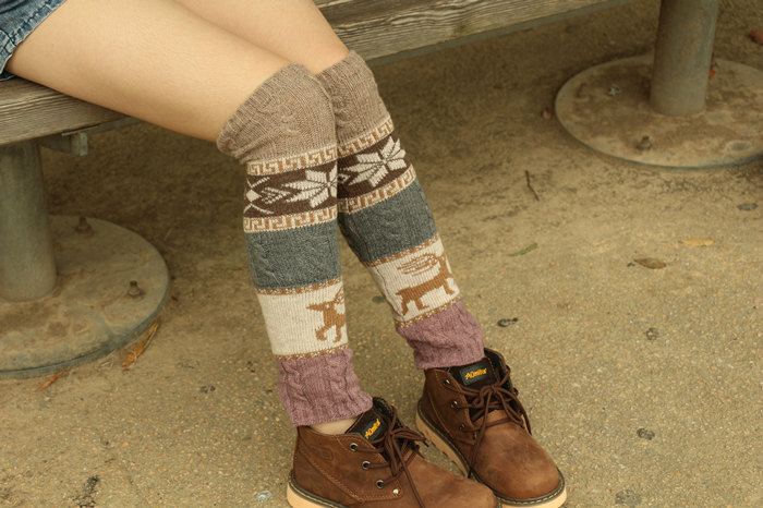 women deer snowflake jacquard knit boot socks wood feel casual wool acrylic, socks, warmer