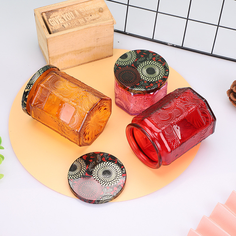 Mosaic Honeycomb Embossed Empty Glass Candle Jars 4OZ 120ML Candle Container For Wedding Party