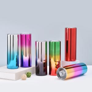 Quality 600ml Red Metallic Drink Ware Custom 20 Oz Stainless Steel Tumbler Skinny Sublimation Wine Tumblers Executive Mirror Chrome Water Mug Straight Body wholesale