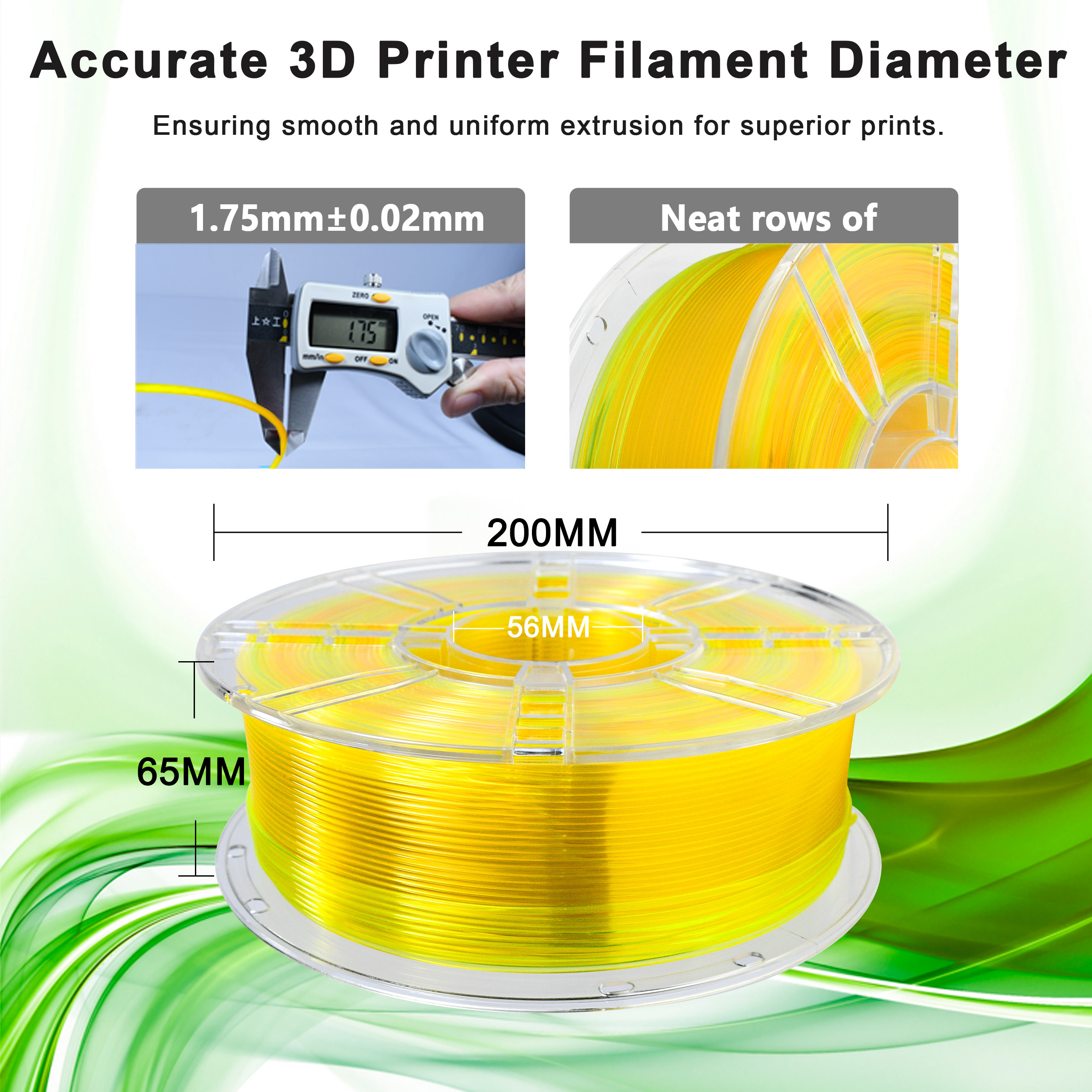 3D Printing filament PLA+ Transparent gradient Light orange green Packing 1.75mm PLA+ Filament 3D Printer 1kg
