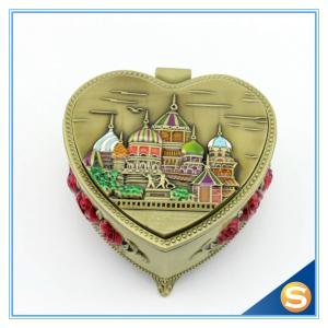Quality Castle Desgin Antique Brass Metal Heart Shape Jewelry Box wholesale